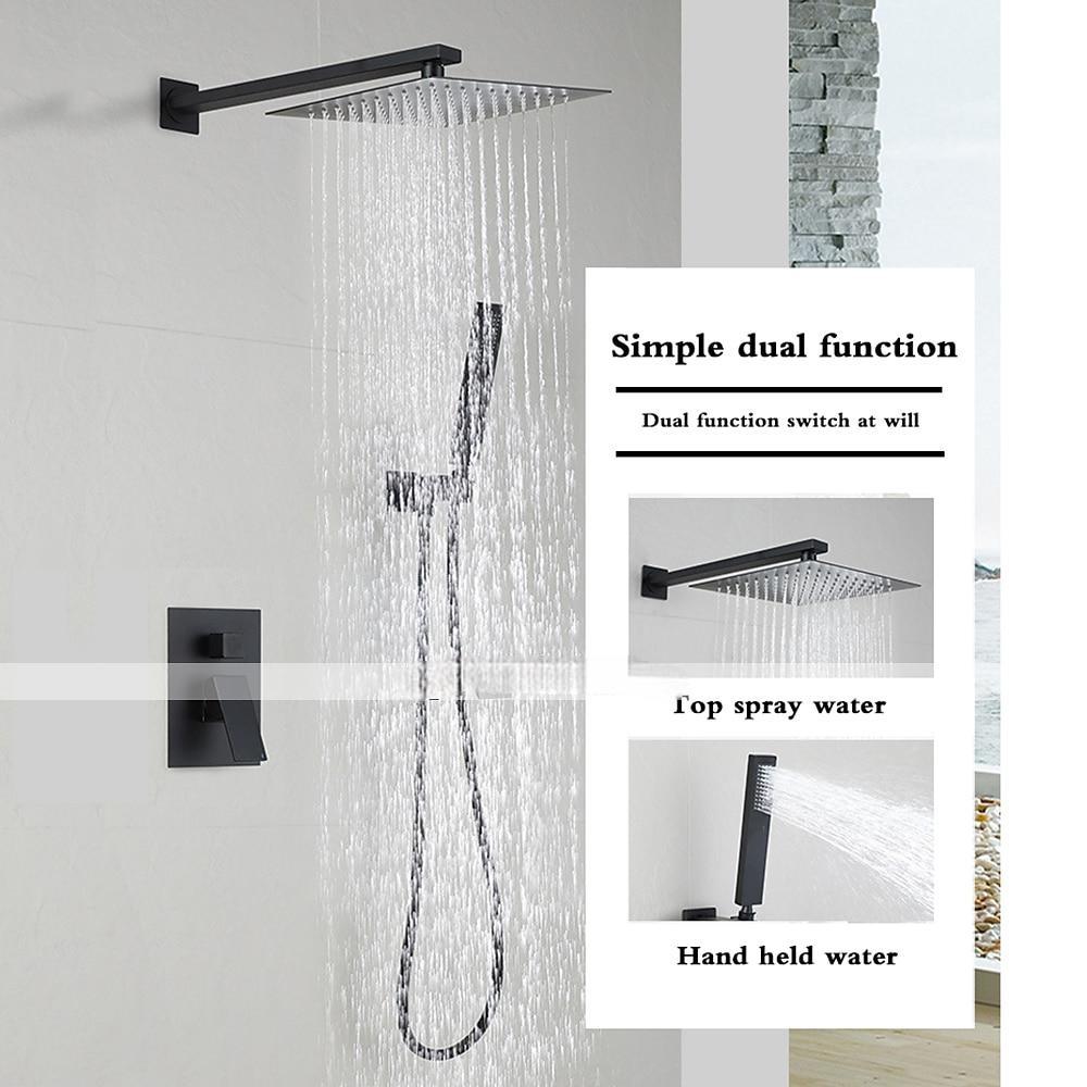 Concealed Shower Faucet Combo Set Black 8"/10"/12"Ultra Thin Top Head Shower System Mixer Rough In Valve Rainfall High Pressure Head with Handheld Wall Monted Tub and Shower Trim Kit Bathroom Bath 2025 - CAD $366.99 –P2