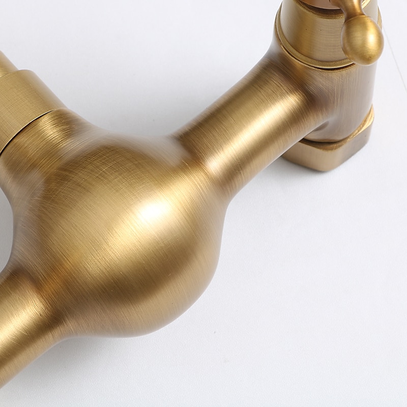 Traditional Kitchen Sink Mixer Taps Wall Mounted Brass Vintage Retro Kitchen Faucet Twin Lever Standard Spout Vessel Tap 2025 - CAD $87.99 –P8