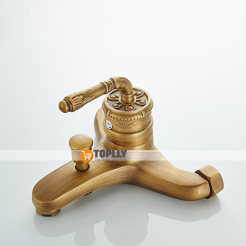 Bathtub Faucet - Retro Antique Brass Wall Installation Ceramic Valve Bath Shower Mixer Taps / Country / Single Handle / Yes / Rain Shower / Handshower Included 2025 - CAD $143.99 –P3