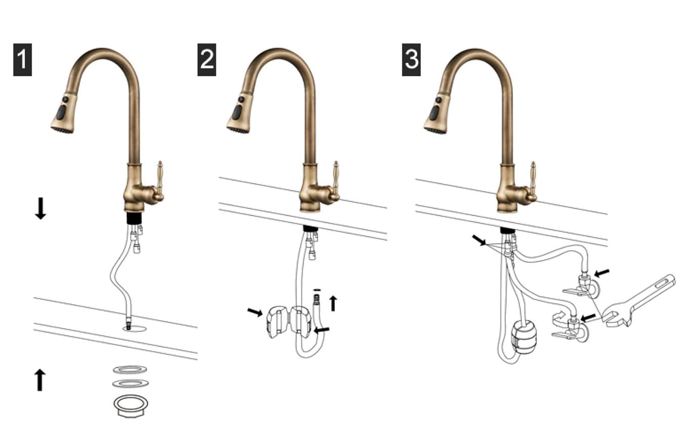 Kitchen Faucet with SprayerAntique Brass Pull-out 3-Function Outlet Mode Single Handle One Hole Sink Kitchen Taps with Soap Dispenser or Drain 2025 - CAD $175.99 –P13