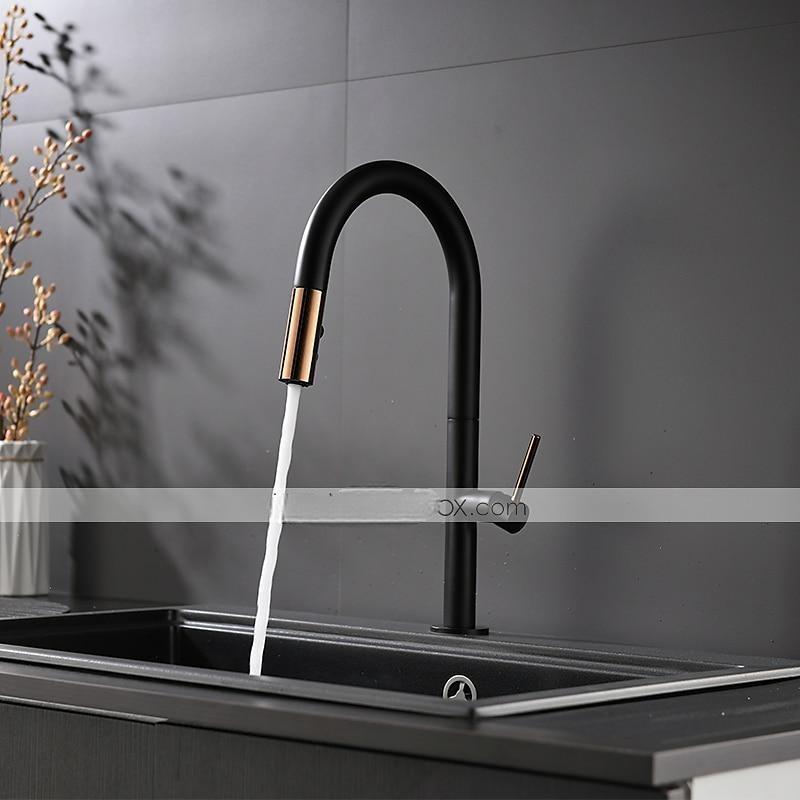 Kitchen FaucetRotatable Pull-out/Pull-down Brass High Arc Nickel Brushed/Painted Finishes Single Handle One Hole Kitchen Taps with Hot and Cold Switch 2025 - CAD $151.99 –P8