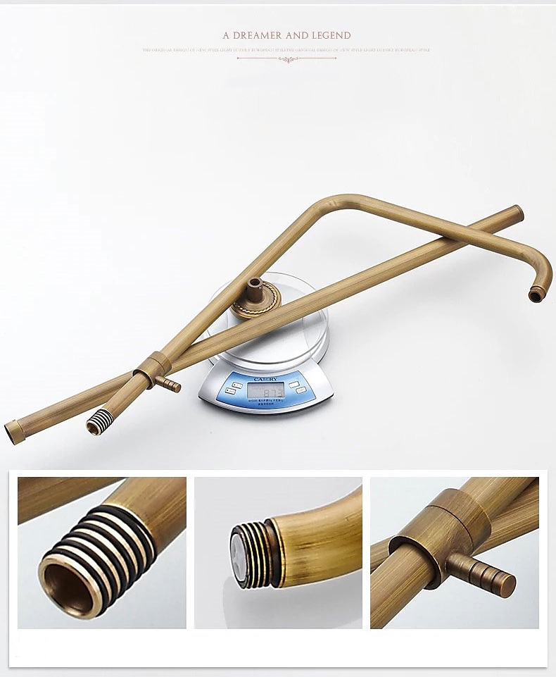 Shower System Faucet Set 8" Showerhead Golden Rainfall Vintage Style Combo Kit with Handheld Handshower Wall Mounted Country Antique Brass Mount Outside Ceramic Valve Bath Shower Mixer Taps 2025 - CAD $303.99 –P7