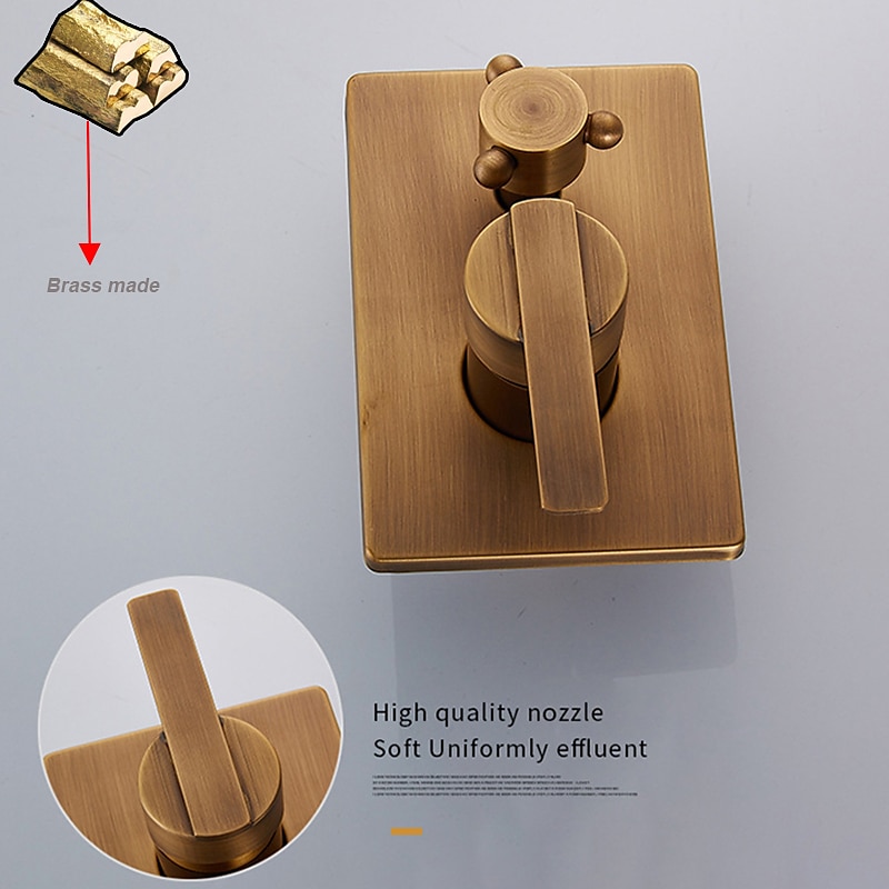 Shower Faucet Set Wall Mounted Vintage Brass Rainfall Overhead Combo Set Bathroom Mixer Ceramic Shower Hendheld Sprayer High Pressure Black Antique 2025 - CAD $255.99 –P3