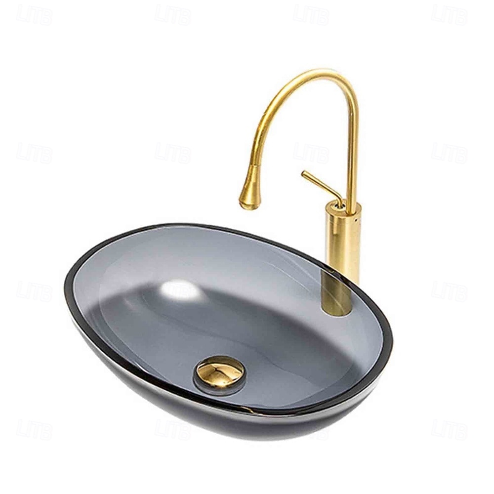 Bathroom Vessel Sink Tempered Glass Wash Basin Bowl Above Counter Art Vessel Sink with Water Drop Faucets and Pop-Up Drain 2025 - CAD $295.99 –P6