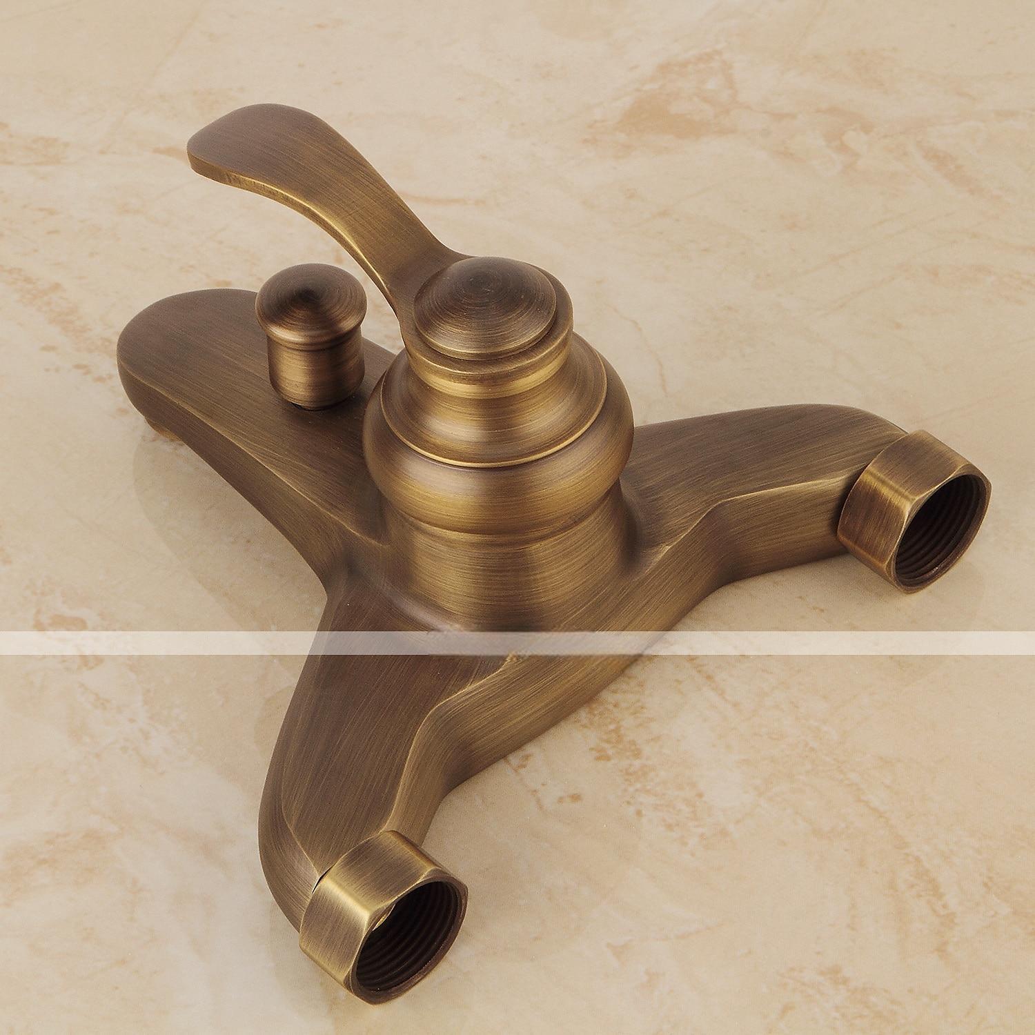Shower Faucet SetMount Outside Antique Brass/Brass/Yellow Dual-Head Pullout Vintage Style Brass Shower Faucet with Rain Shower/Handshower/Bodysprays/Drain with Hot and Cold Water 2025 - CAD $151.99 –P8