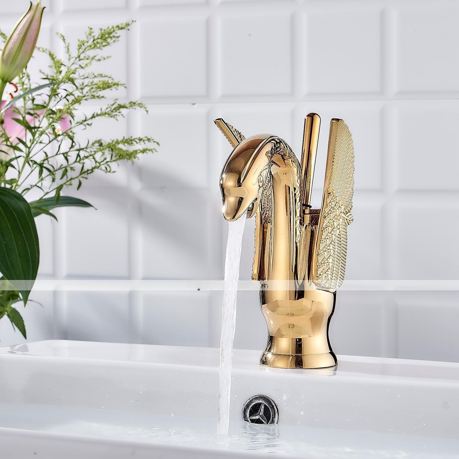 Vintage Bathroom Sink Mixer Faucet Brass Swan Shap, Monobloc Washroom Basin Taps Single Handle One Hole Deck Mounted, Mono Water Vessel Tap Hot and Cold Hose Antique 2025 - CAD $135.99 –P4