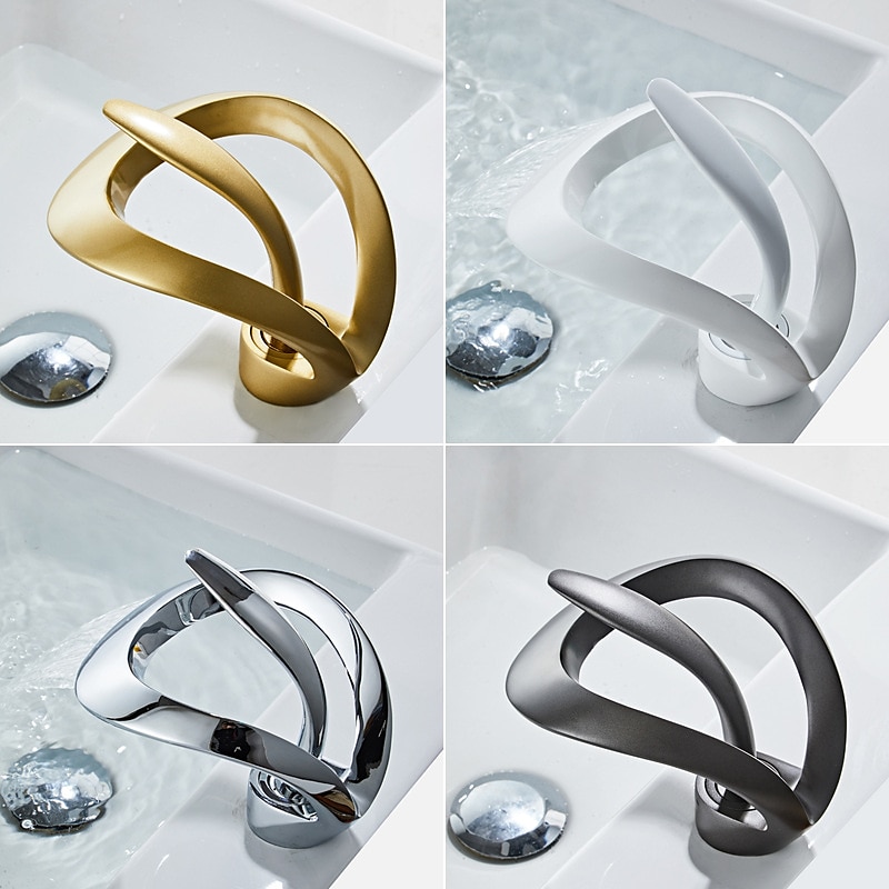 Black Bathroom Sink Mixer Faucet Waterfall Spout, Brass Basin Taps Single Handle One Hole Vessel Bathroom Tap with Hot and Cold Switch Golden Grey Chrome 2025 - CAD $159.99 –P1