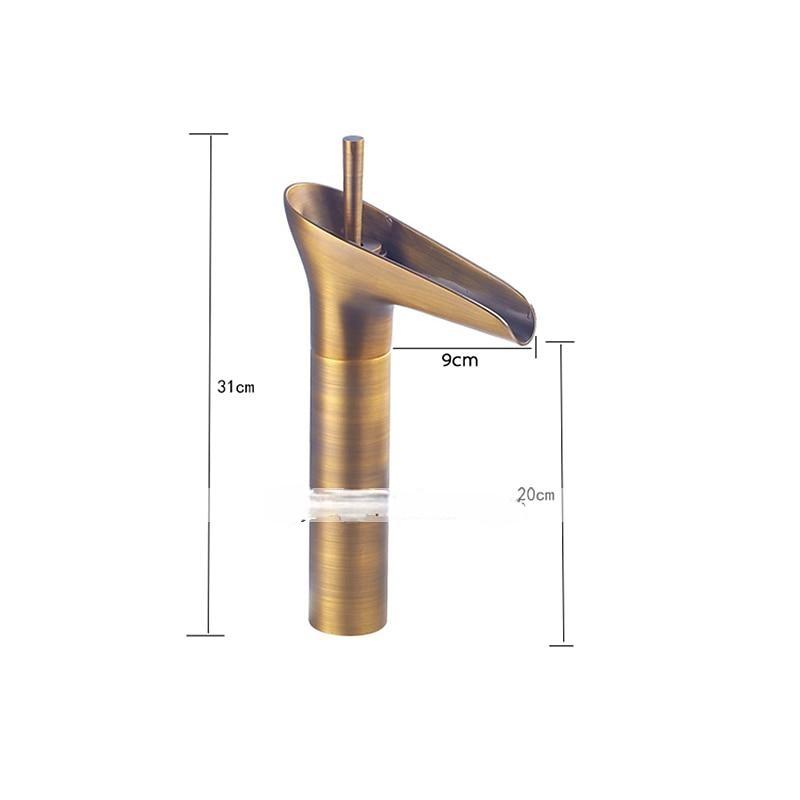 Antique Brass Bathroom Sink Faucet,Waterfall  Single Handle One Hole Bath Taps with Hot and Cold Switch and Ceramic Valve 2025 - CAD $79.99 –P9