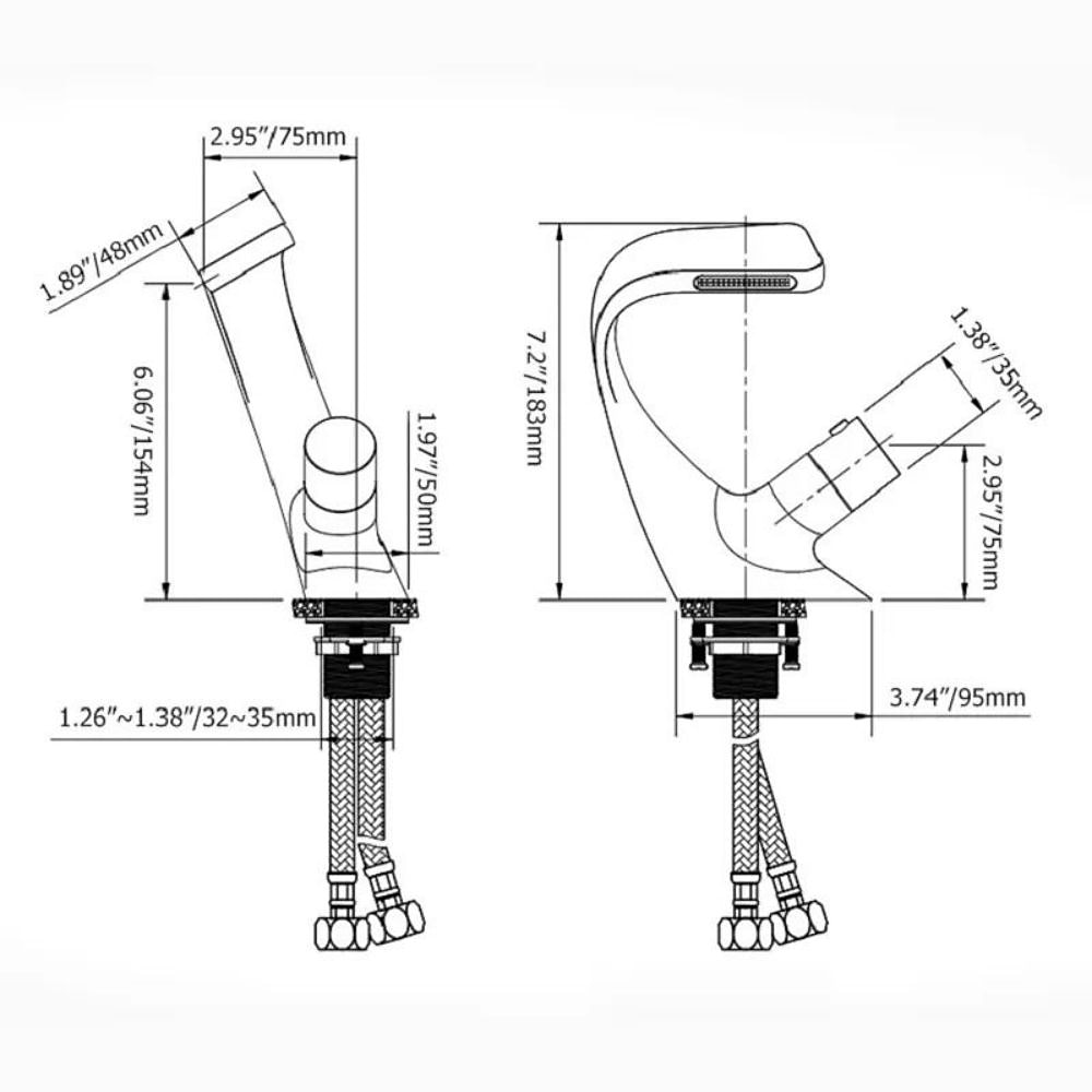 Bathroom Sink Faucet, Brass Waterfall Mixer Basin Taps Chrome Finish Single Handle One Hole Bath Tap with Hot and Cold Hose 2025 - CAD $111.99 –P1