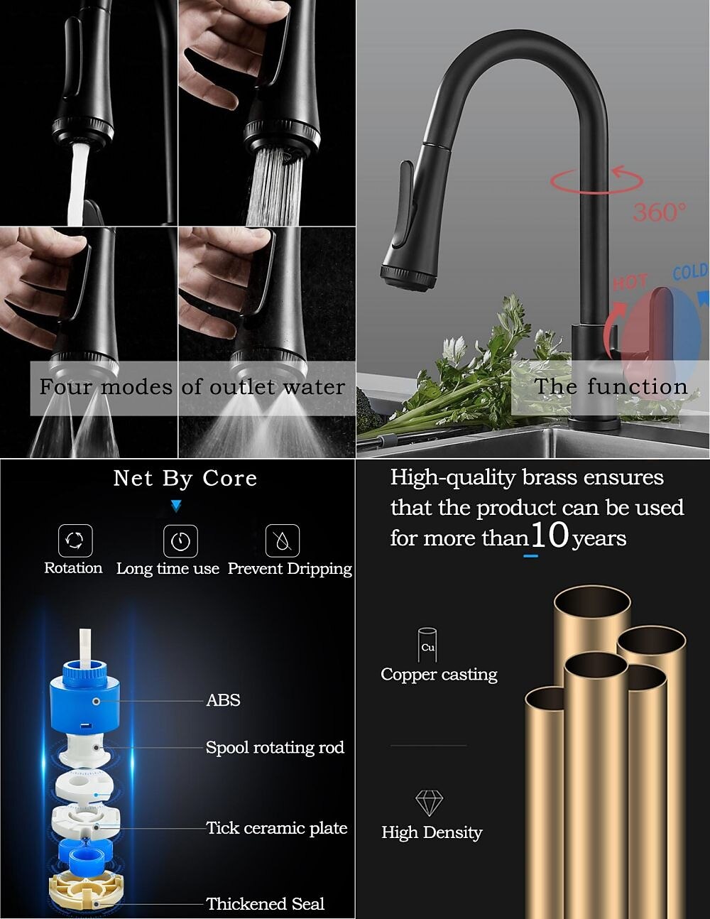 Kitchen Faucet with SprayerMatte Black Brass 4-Function Single Handle One Hole Button Design Pull-out / Pull-down Centerset Contemporary Kitchen Taps(with Soap Dispenser) 2025 - CAD $127.99 –P1