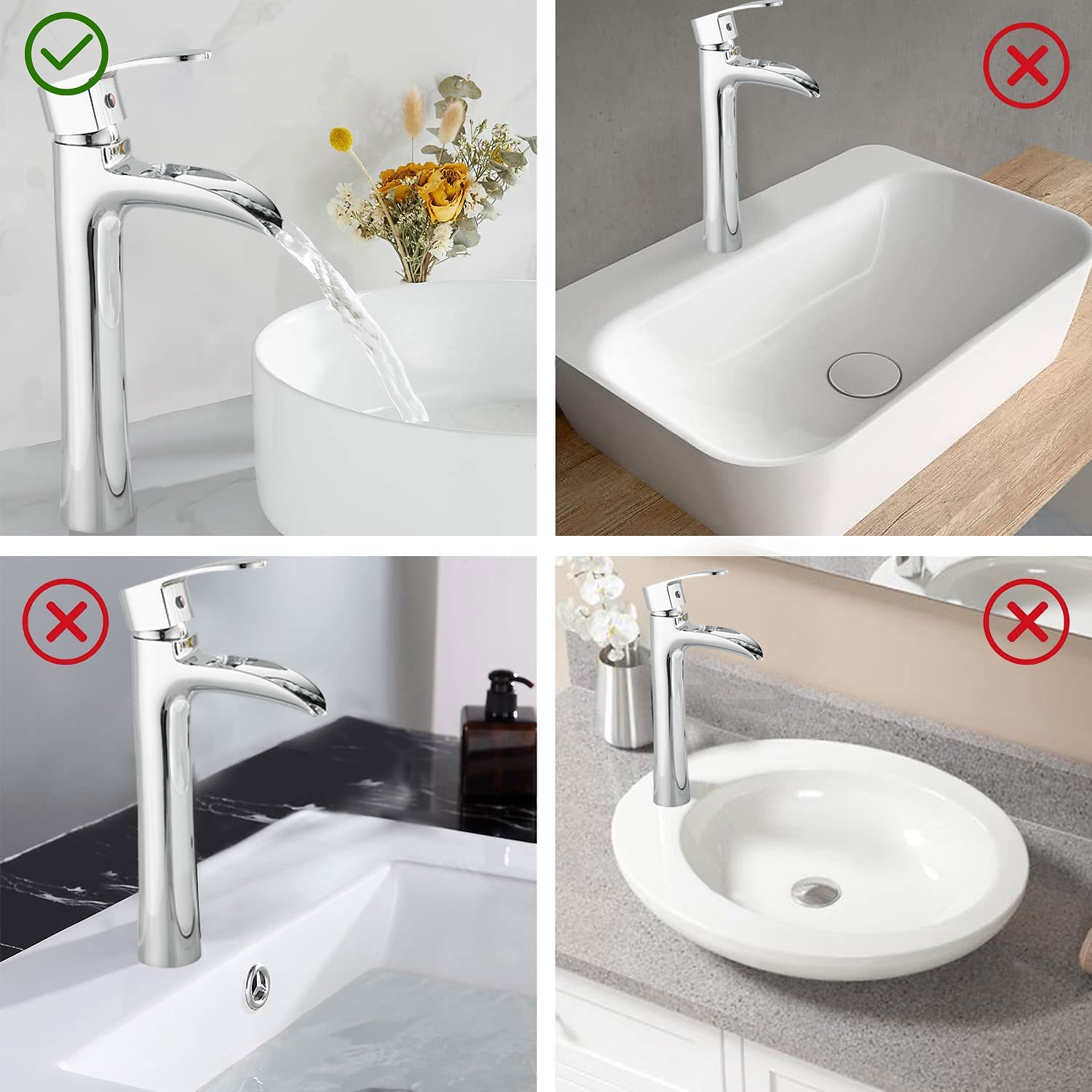 Waterfall Bathroom Sink Mixer Faucet Chrome, Tall Basin Mixer Taps Brass, Single Handle One Hole Tap with Hot and Cold Hose Deck Mounted Vessel Water Tap 2025 - CAD $87.99 –P4