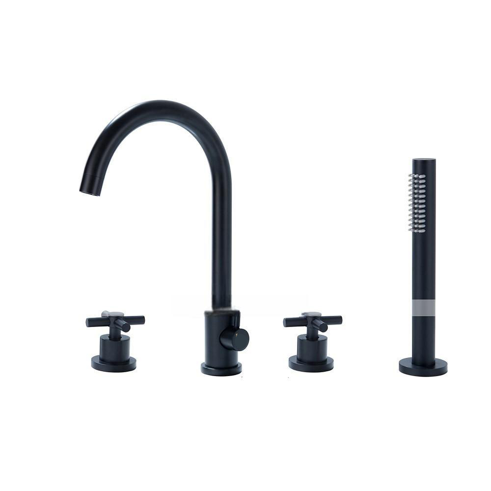 Bathtub Faucet - Contemporary Nickel Brushed Roman Tub Brass Valve Bath Shower Mixer Taps / Two Handles Four Holes 2025 - CAD $318.99 –P15
