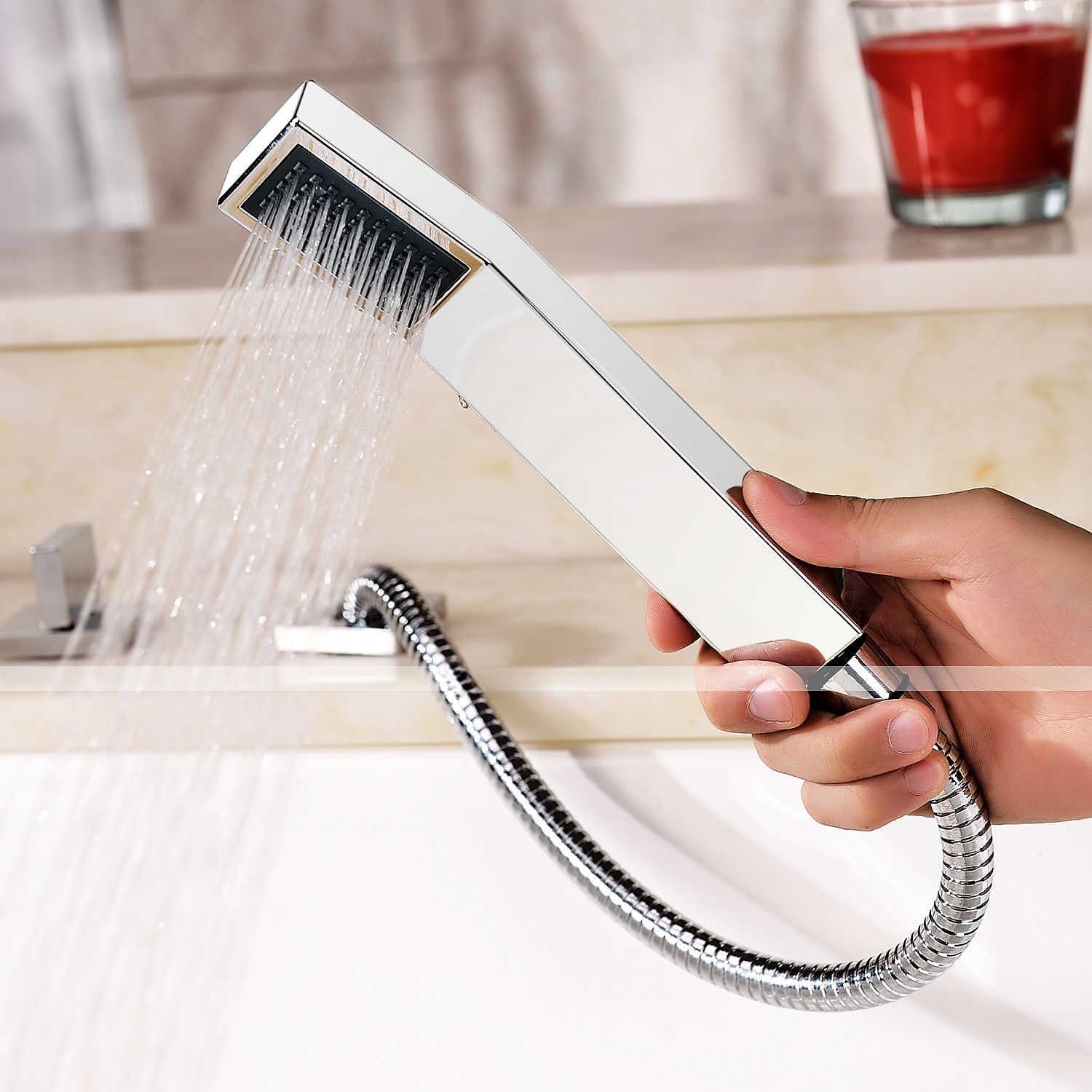 Bathtub Faucet Deck Mounted Bathroom Faucet Bath Roman Tub Filler Mixer Tap Brass with Handheld 5 Hole 3 Handle Sprayer with Cold Hot Water Hose 2025 - CAD $191.99 –P3