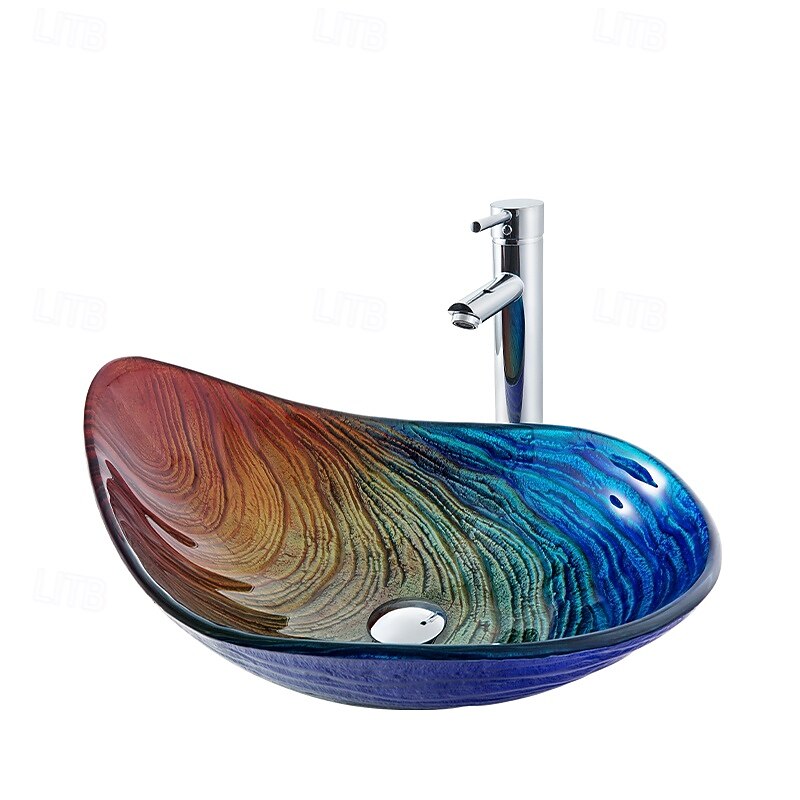 Modern simple clear light carving yuan treasure basin tempered glass wash basin with waterfall faucet basin support sink BWY19-193 2025 - CAD $446.99 –P2