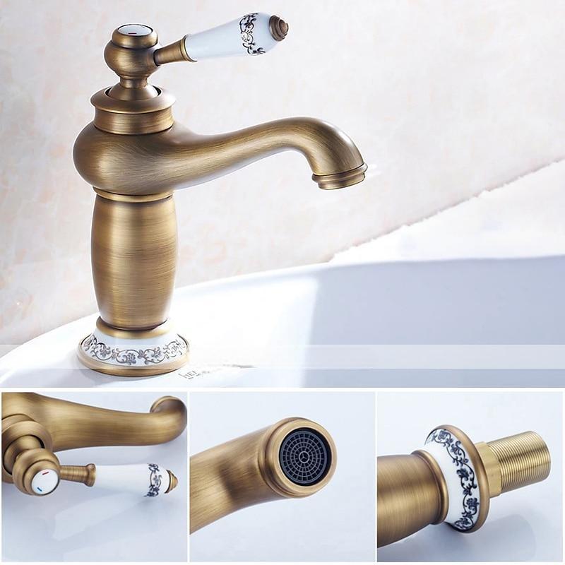 Bathroom Sink Faucet,Single Handle One Hole Brass Standard Spout,Brass Vintage Bathroom Sink Faucet Contain with Hot and Cold Water 2025 - CAD $87.99 –P5
