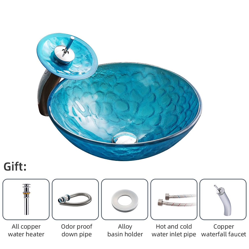 Bathroom Sink / Bathroom Faucet / Bathroom Mounting Ring Vanity Wash Basin - Tempered Glass Round Vessel Sink 2025 - CAD $311.99 –P6