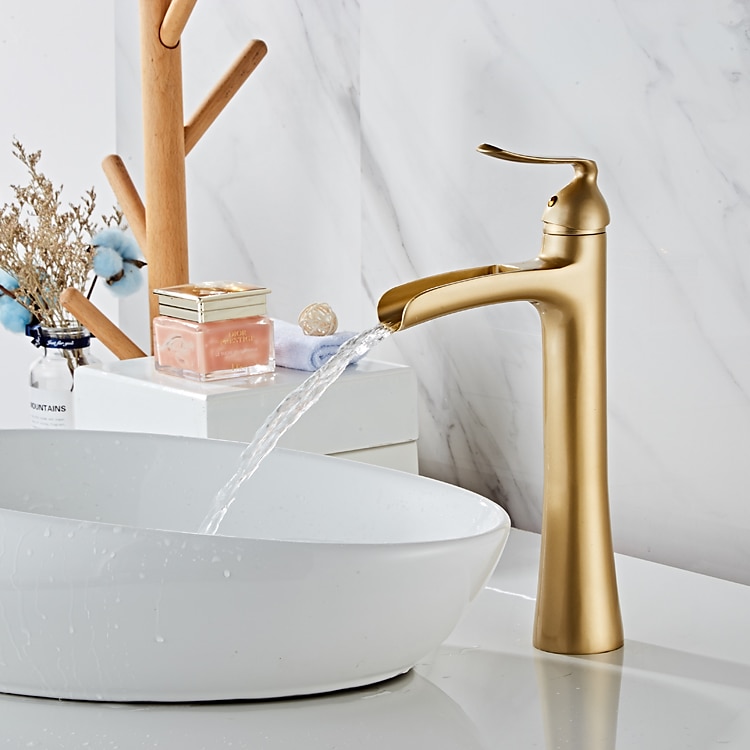 Waterfall Bathroom Faucet, Rustic Nickel Single Handle One Hole Brass Waterfall Bathroom Sink Faucet with Hot and Cold Water 2025 - CAD $127.99 –P5