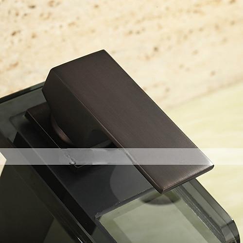 Single Handle Bathroom Faucet Oil-rubbed Bronze with 3-color LED Waterfall Brass Basin Sink Faucet Black Adjustable to Cold and Hot Water 2025 - CAD $111.99 –P1