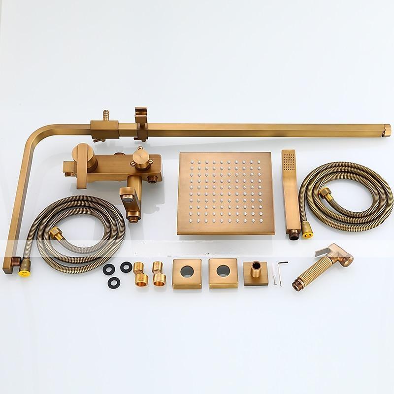 Shower FaucetAntique Brass Shower System SetMount Outside Waterfall Pullout Included Multi Spray and Rainfall Shower Bath Shower Mixer Taps with Cold and Hot Switch 2025 - CAD $478.99 –P1