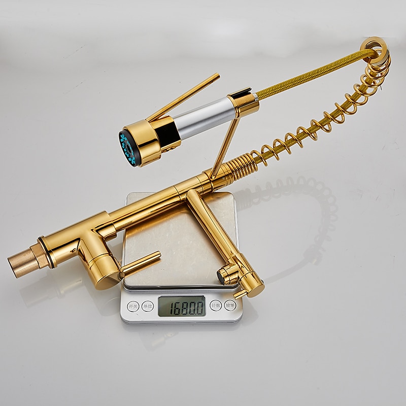 Kitchen Sink Mixer Faucet Pull Down Sprayer Single Lever Pull Out Taps 360 ° Swivel Cold Hot Water Brass Tap Golded Chrome Black 2025 - CAD $143.99 –P4