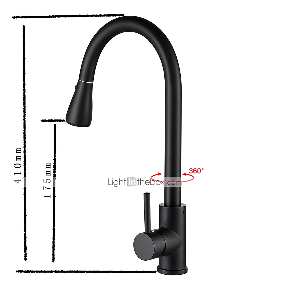 Kitchen Sink Mixer Faucet with Pull Out Sprayer Black 360 Swivel Single Handle Kitchen Taps Deck Mounted One Hole Brass Kitchen Sink Faucet Water Vessel Taps 2025 - CAD $103.99 –P1