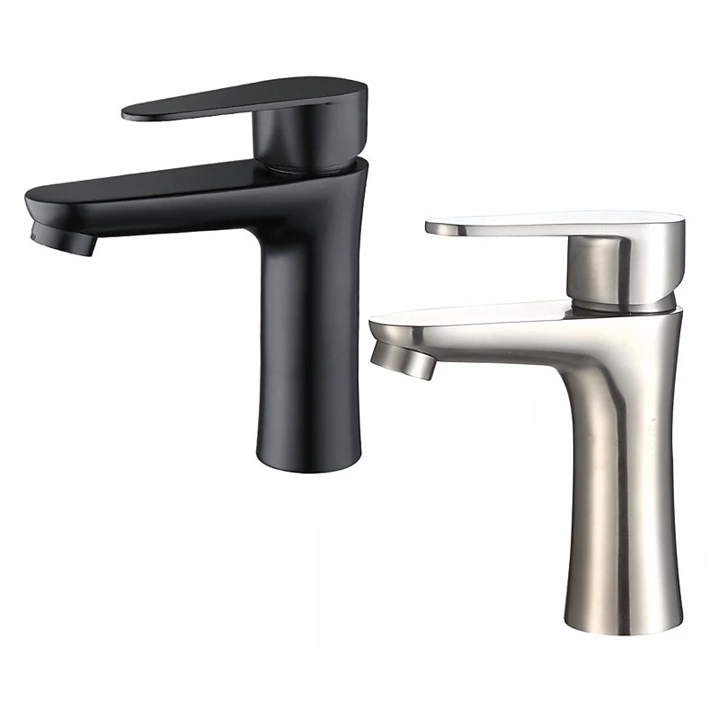 Bathroom Sink Faucet,Stainless Steel Matte Black/Nickel Brushed Single Handle One Hole Bath Taps with Hot and Cold Switch 2025 - CAD $63.99 –P4
