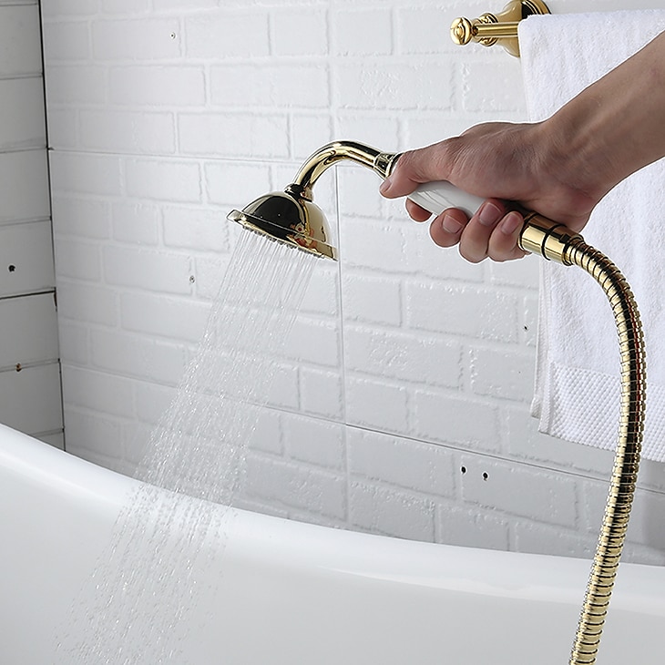 Bathtub Faucet - Retro Vintage Electroplated Free Standing Ceramic Valve Bath Shower Mixer Taps 2025 - CAD $637.99 –P3