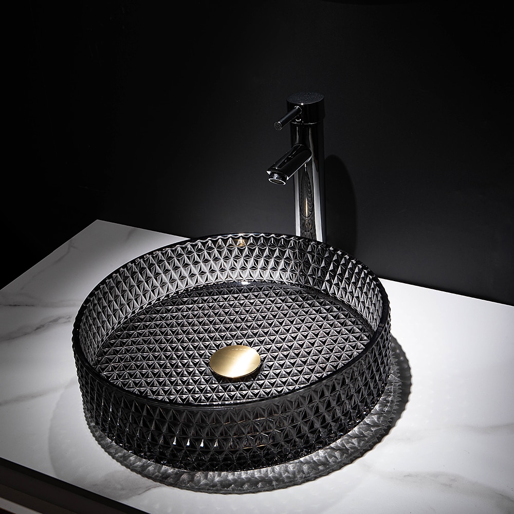Bathroom Vessel Sink with Chrome FaucetWash Basin Glass Countertop Cylinder Wash Basin Hand Washbasin Worktop Installation Glass Basin Set with Chrome Brass Tap 2025 - CAD $366.99 –P7