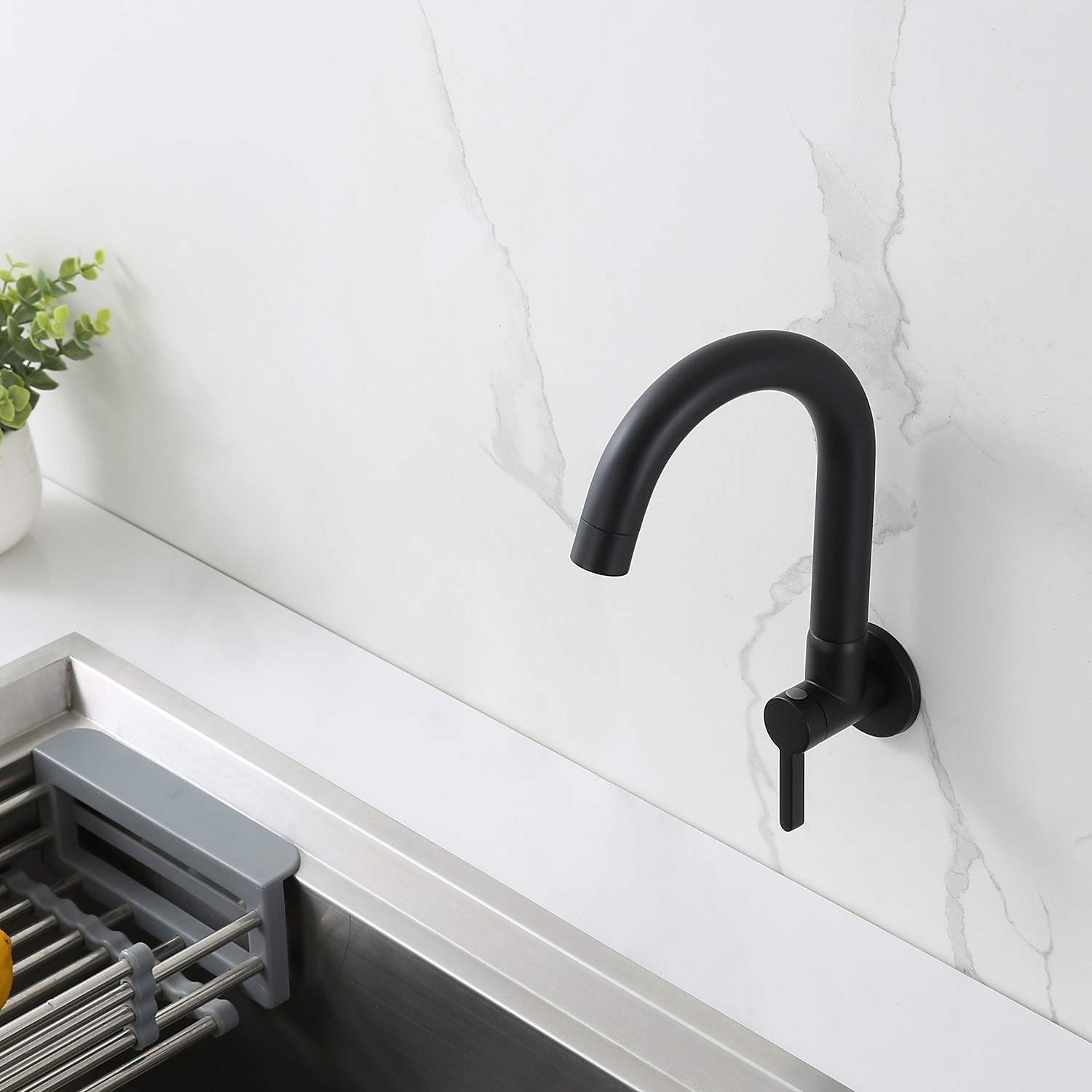 Kitchen faucet - Single Handle One Hole Chrome / Nickel Brushed / Painted Finishes Bar /Prep Wall Mounted Contemporary Kitchen Taps for Cold or Hot Water Only 2025 - CAD $30.99 –P11