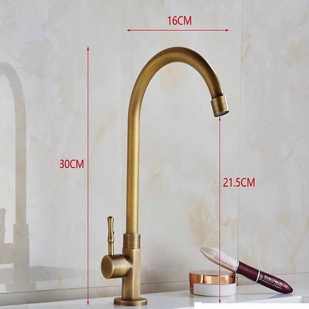 Traditional Kitchen Sink Faucet Cold Water Only Retro Brass Single Handle Kitchen Tap Golden Electroplated Standard Spout 2025 - CAD $71.99 –P1
