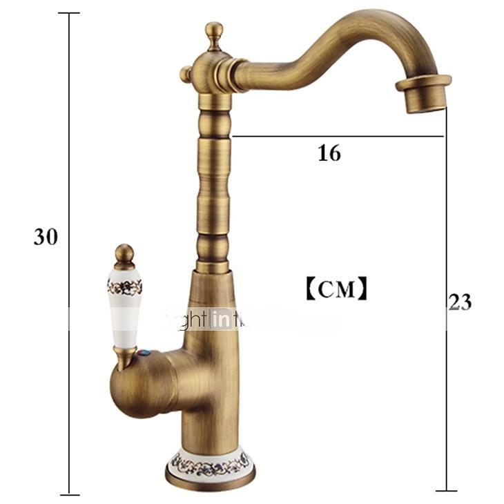 Antique Copper Kitchen FaucetGolden/Black Single Handle One Hole Electroplated Standard Spout Centerset Antique Design Kitchen Taps with Hot and Cold Water Switch 2025 - CAD $111.99 –P1