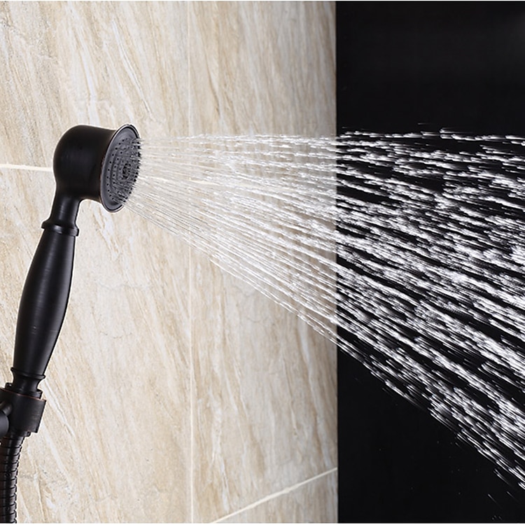 Antique Shower System Faucet Combo Set 8" Rainfall Shower Head Kit with Handshower Wall Mounted Brass Copper Black Electroplated Finish Vintage Style 2 Handles 3 Hole Bath Mixer Taps with Bodysprays 2025 - CAD $215.99 –P16