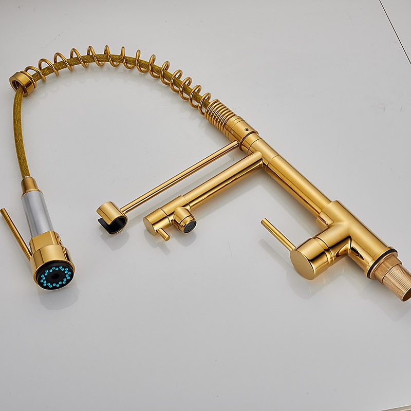 Kitchen Sink Mixer Faucet Pull Down Sprayer Single Lever Pull Out Taps 360 ° Swivel Cold Hot Water Brass Tap Golded Chrome Black 2025 - CAD $143.99 –P8