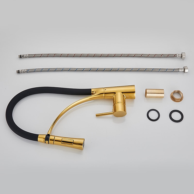 Kitchen Faucet Pull Down Sink Mixer Taps 360 Swivel Flexible Tube Pipe Brass Taps Single Handle with Hot and Cold Water Hose 2025 - CAD $143.99 –P1