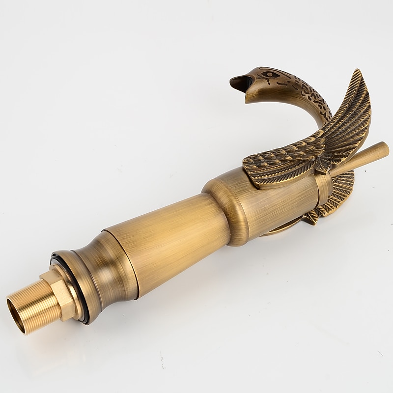 Retro Bathroom Sink Mixer Faucet Brass Swan Shap, Monobloc Washroom Basin Taps Single Handle One Hole Deck Mounted, Mono Water Vessel Tap Hot and Cold Hose Antique 2025 - CAD $143.99 –P4