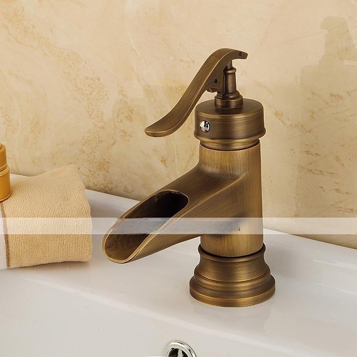 Bathroom Sink Faucet,Waterfall Antique Brass Single Handle One Hole Bath Taps with Hot and Cold Switch 2025 - CAD $87.99 –P5