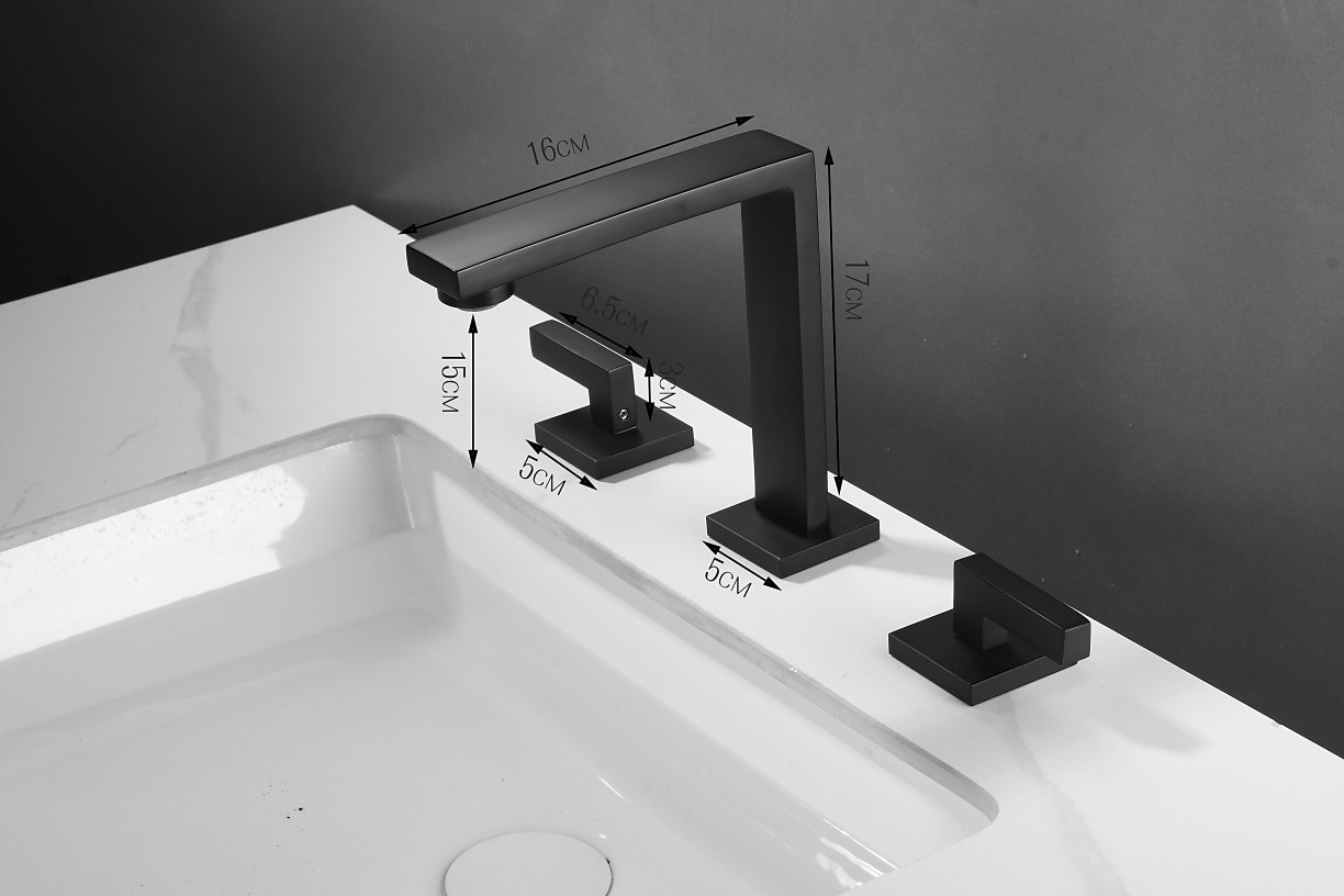 Widespread Bathroom Sink Mixer Faucet 360 Swivel Brass 3 Hole 2 Handle Basin Tap Deck Mounted Washroom Basin Vessel Water Tap with Hot and Cold Hose Black Chrome Golden White Grey 2025 - CAD $164.78 –P1