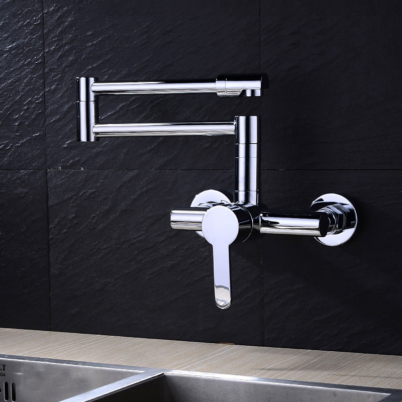 Wall Mounted Kitchen Sink Mixer Faucet Foldable Pot Filler FacuetSingle Handle Two Holes Folding Taps Electroplated / Painted Finishes Pull-out / Pull-down / Pot Filler Wall Mounted / Brass 2025 - CAD $199.99 –P12