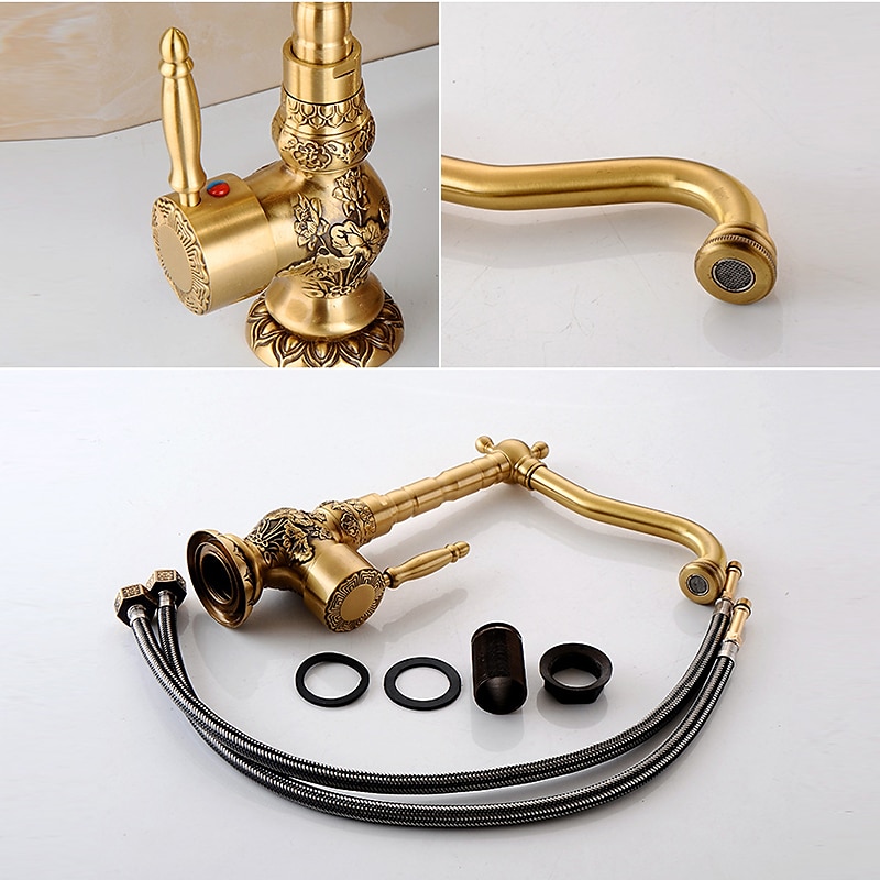 Kitchen faucet - Single Handle One Hole Antique Brass Standard Spout Centerset Retro Vintage Kitchen Taps 2025 - CAD $159.99 –P3