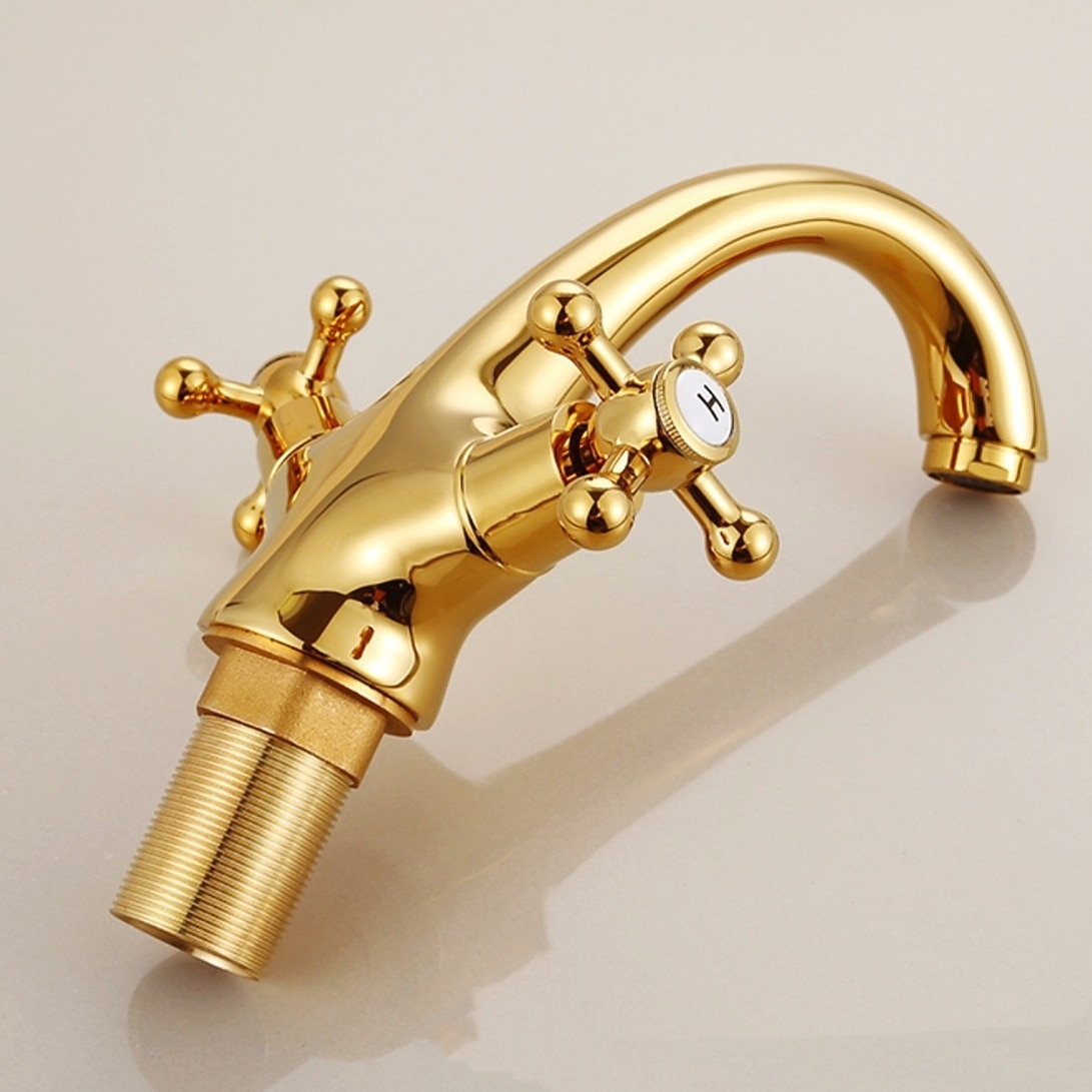 Antique Brass Bathroom Sink Faucet,Centerset  Two Handles One Hole Bath Taps with Hot and Cold Switch and Ceramic Valve 2025 - CAD $87.99 –P5
