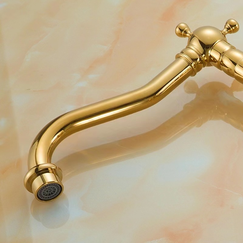 Bathroom Sink Mixer Faucet Short Tall Vessel Basin Taps, Vintage Brass Twin Handle Tap with Cold and Hot Hose 2025 - CAD $92.78 –P6
