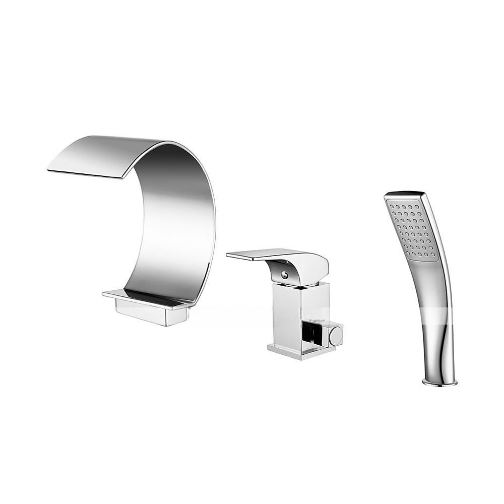 Bathtub Faucet - Contemporary Chrome Roman Tub Ceramic Valve Bath Shower Mixer Taps / Brass / Single Handle Three Holes 2025 - CAD $287.99 –P8
