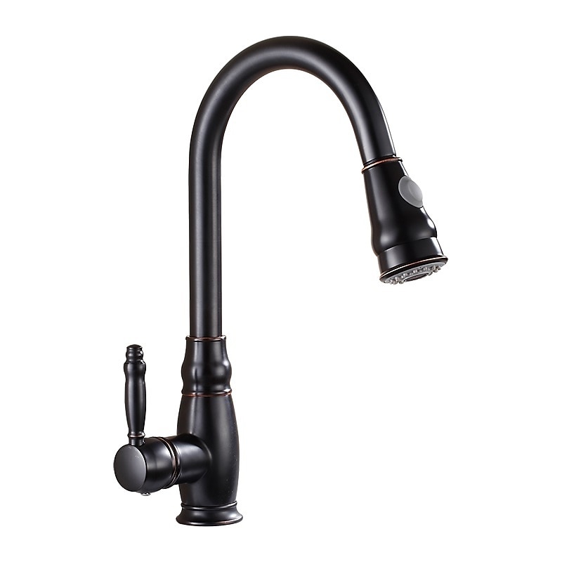 Kitchen Sink Mixer Faucet with Pull Out Sprayer High Arc Brass Silver/Coffee Single Handle One Hole Oil-rubbed Bronze Pull Down Tall Kitchen Taps with Hot and Cold Water Hose 2025 - CAD $159.99 –P9