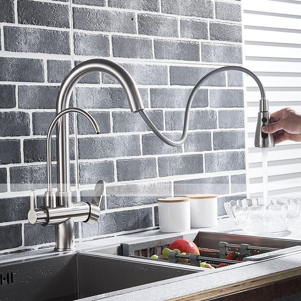 Kitchen Sink Mixer Faucet Pull Out Sprayer with Soap Dispenser 360 swivel Black Single Handle Brass Taps Pull Down Deck Mounted Hot Cold Water Hose Filter Tap 2025 - CAD $103.99 –P11