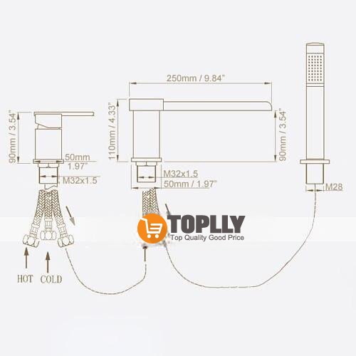 Bathtub Faucet -3 Holes Waterfall Bathtub Mixer Tap Chrome Bathroom Shower Faucet 2025 - CAD $223.99 –P4