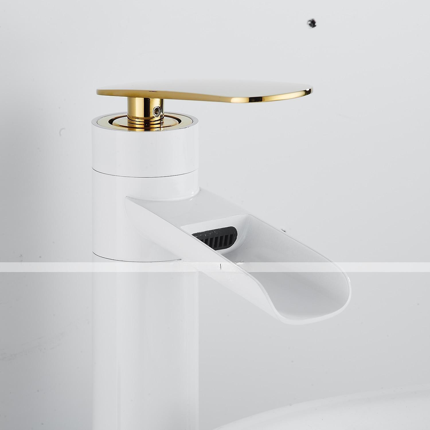 Waterfall Bathroom Sink Mixer Faucet Tall, Antique Brass Single Handle Basin Taps with Cold and Hot Hose 2025 - CAD $111.99 –P7