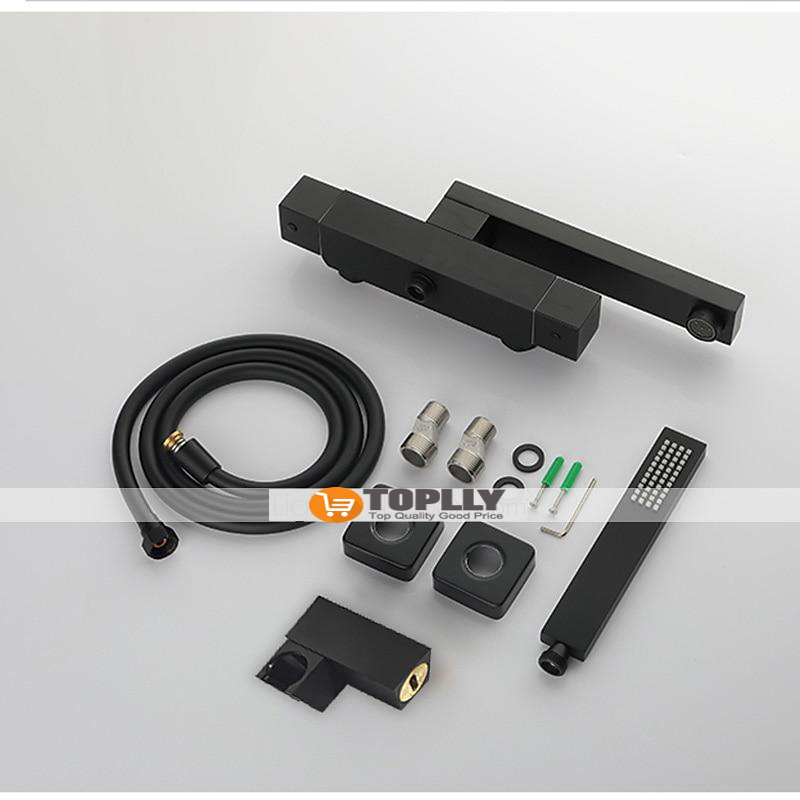 Bathtub Faucet Black Wall Mounted Bathroom Faucet Bath Roman Tub Filler Mixer Tap Brass 2 Hole Sprayer with Cold Hot Water Hose 2025 - CAD $446.99 –P6