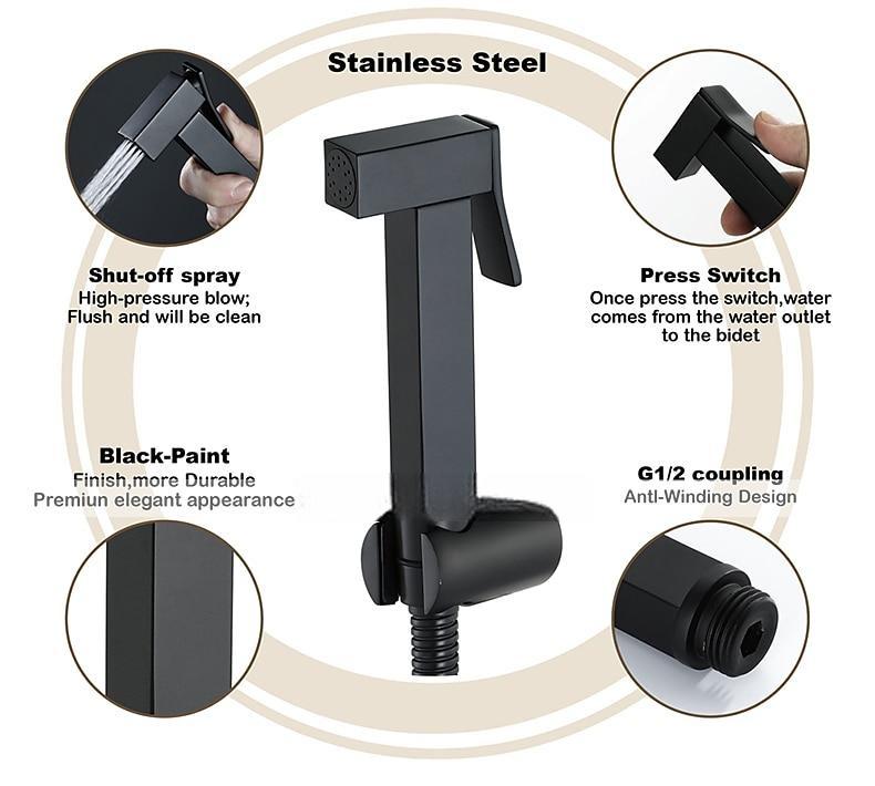 Copper Single Hole Bidet Black Toilet Handheld Bidet Sprayer Self-Cleaning Contemporary Cleaning Spray Gun Set 2025 - CAD $79.99 –P2
