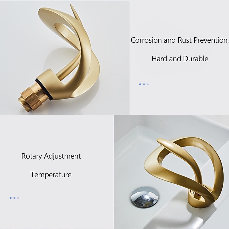 Black Bathroom Sink Mixer Faucet Waterfall Spout, Brass Basin Taps Single Handle One Hole Vessel Bathroom Tap with Hot and Cold Switch Golden Grey Chrome 2025 - CAD $159.99 –P3