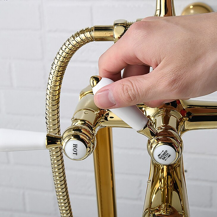 Bathtub Faucet - Retro Vintage Electroplated Free Standing Ceramic Valve Bath Shower Mixer Taps 2025 - CAD $637.99 –P6
